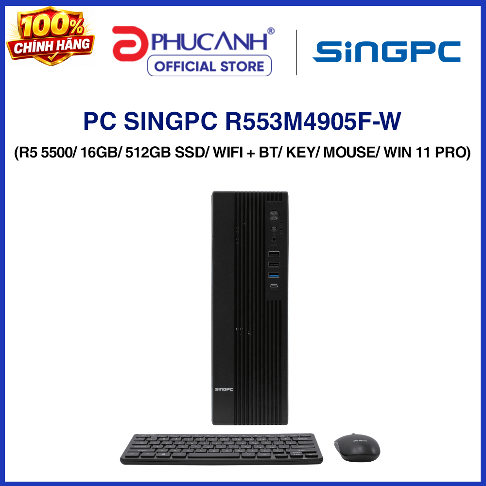 Máy tính để bàn SingPC R553M4905F-W (R5 5500/ 16GB/ 512GB SSD/ Wifi + BT/ Key/ Mouse/ Win 11 Pro)
