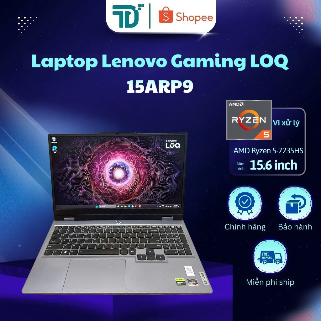 Laptop Lenovo Gaming LOQ 15ARP9 R5-7235HS/16GB/512G/15.6FHD/RTX3050 6G/W11 Xám - Laptop 99%