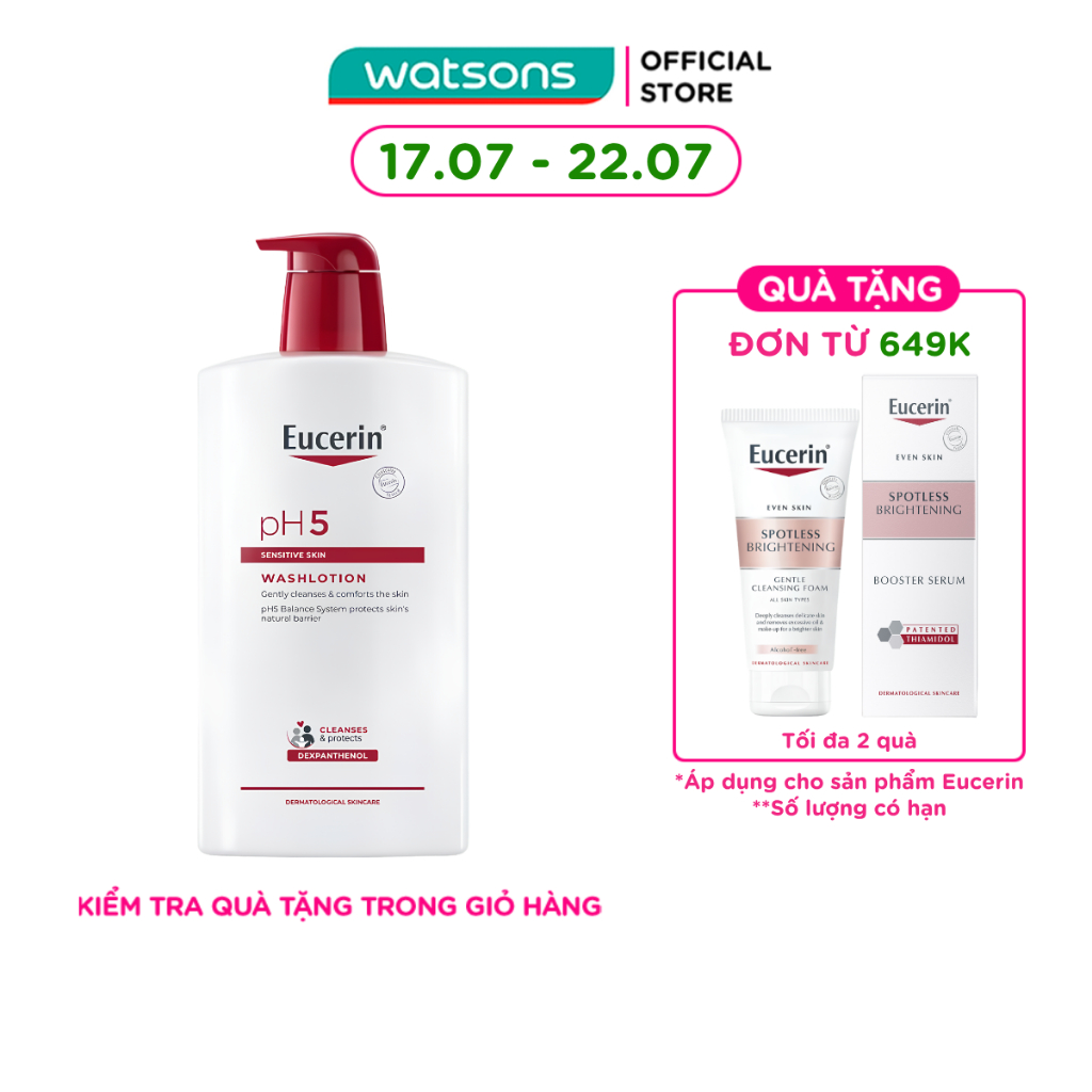 Sữa Tắm Eucerin Nhẹ Nhàng Làm Sạch Dành Cho Da Nhạy Cảm pH5 1000ml