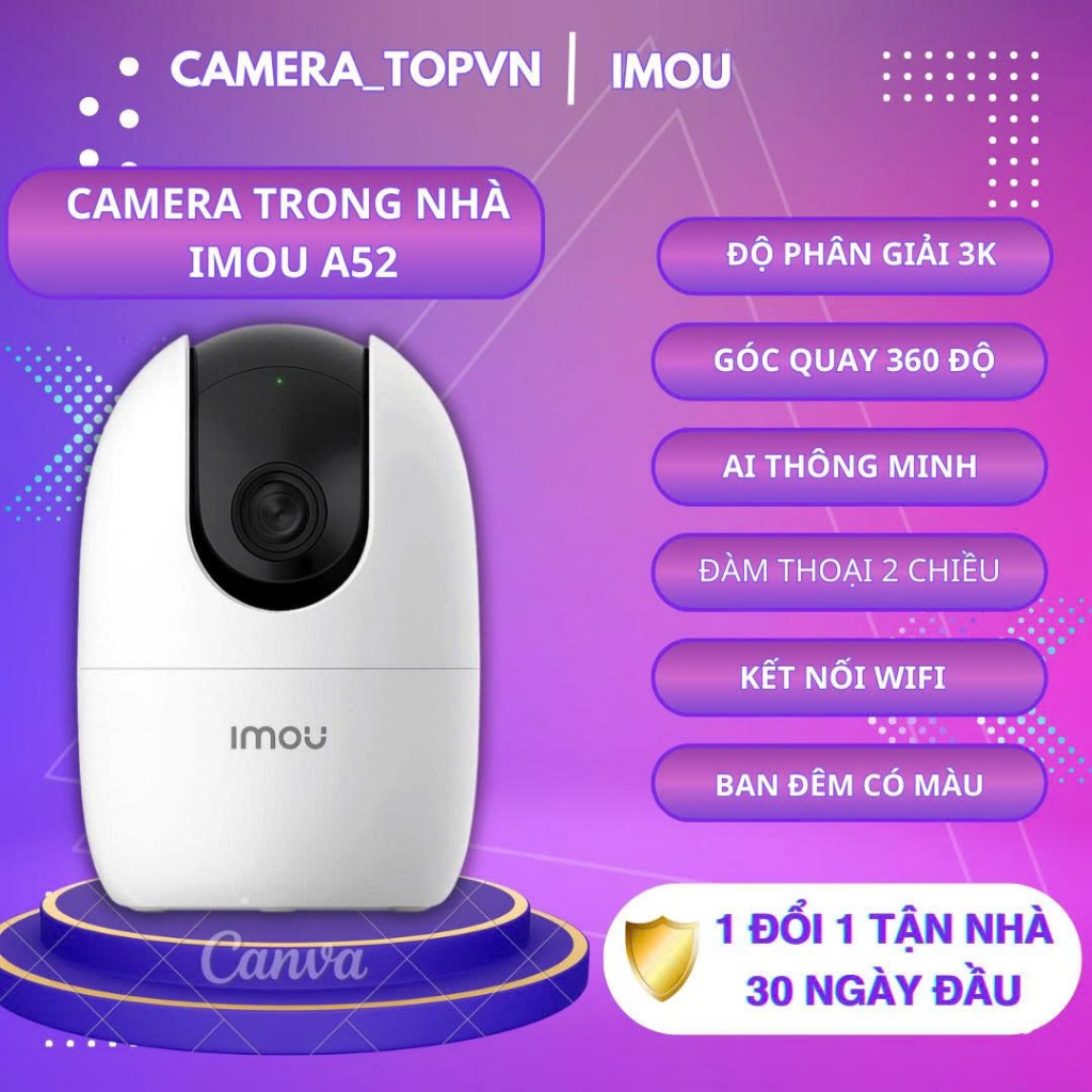 Camera wifi IMOU trong nhà A52 độ phân giải 3K 5MP,  điều khiển quay 360 độ, báo động về điện thoại 