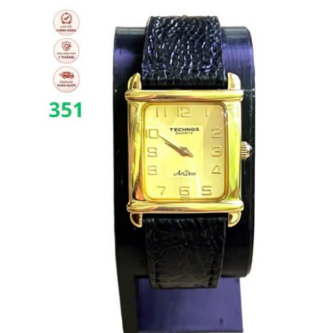 Đồng hồ Technos Art Deco A19040 Quartz Chính Hãng – Mặt Vuông Mạ Vàng – Phong Cách Tank Vintage