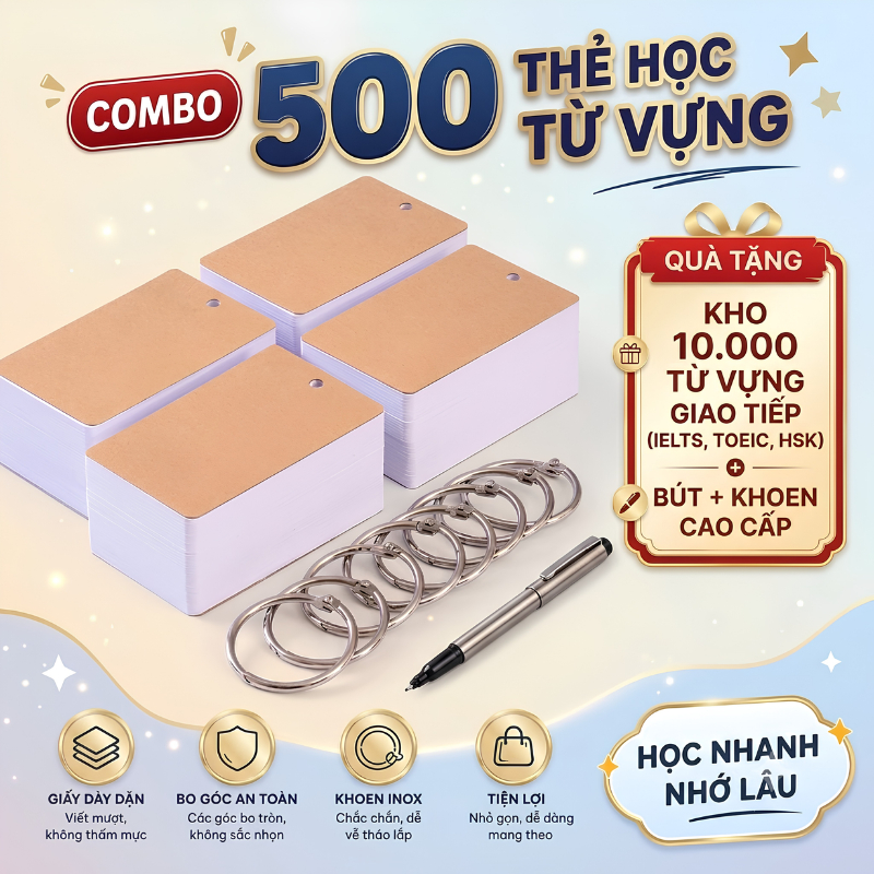 Flashcard Học Từ Vựng Có Khoen 4x7cm - Thẻ Flashcard Trắng Học Tiếng Anh, Tiếng Nhật, Ngoại Ngữ