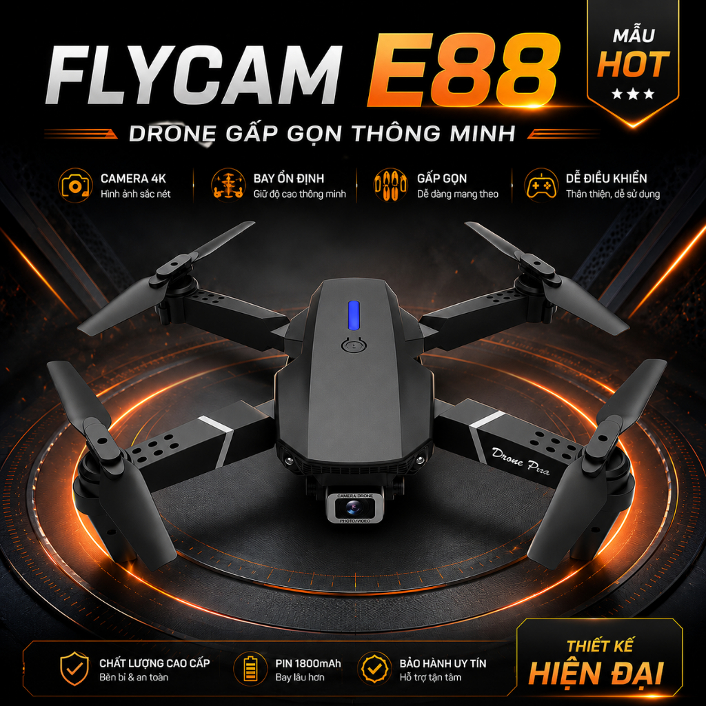 Flaycam E88 Mini 2 Camera Chất Lượng 4K Pin 1800mAh Kèm Bảo Hành 12 Tháng