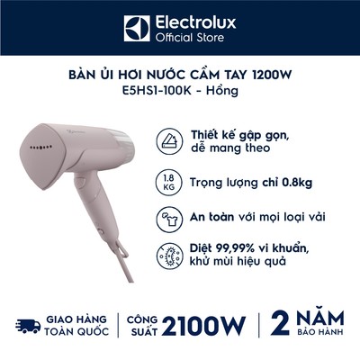 [Mới - Độc quyền Online] Bàn ủi hơi nước cầm tay Electrolux S500 1200W - Hồng E5HS1-100K - Nhỏ gọn, Diệt khuẩn, Khử mùi