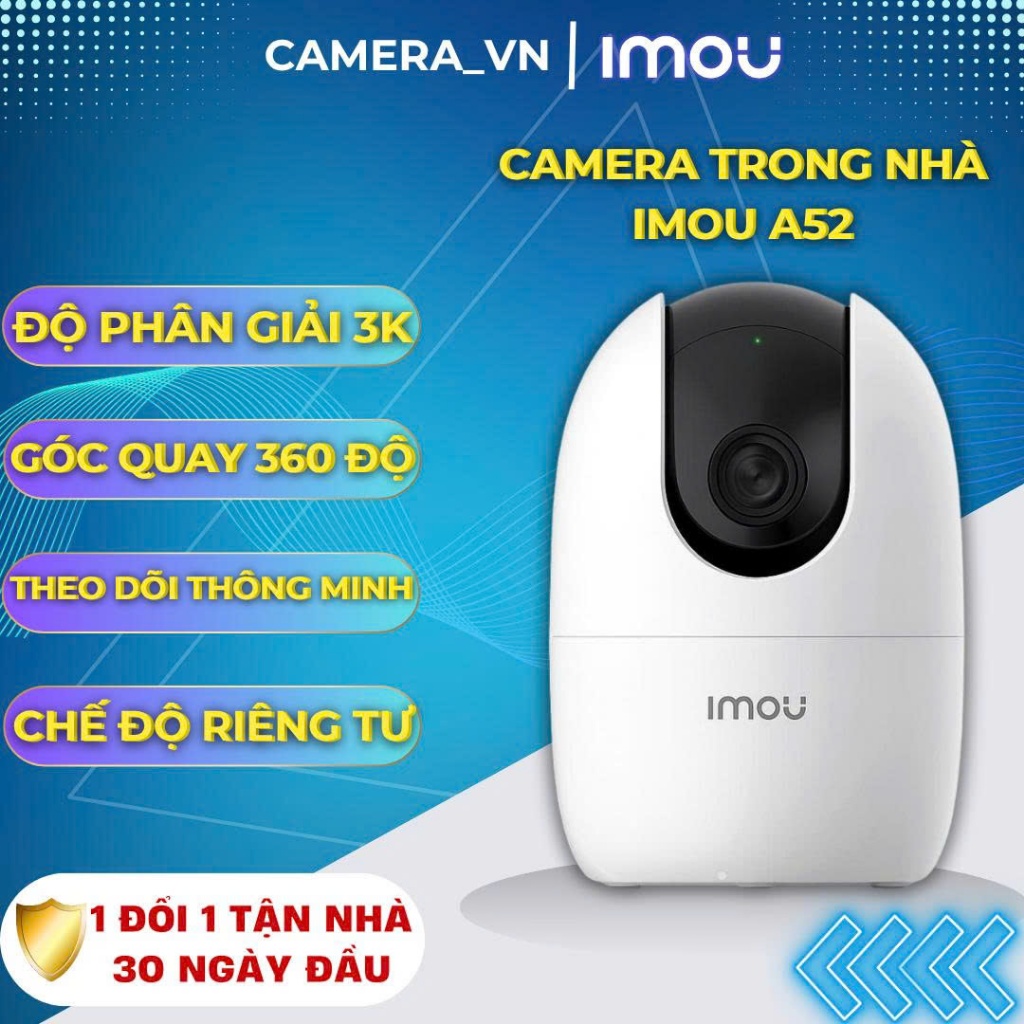 Camera  IMOU A52 độ phân giải 3K-5MP, camera trong nhà có đèn hồng ngoại, điều khiển quay 360 độ, đà