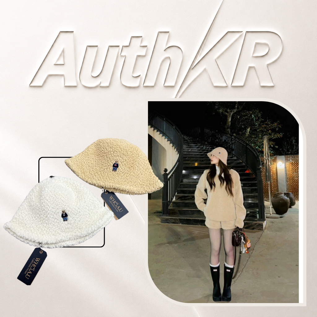 [Auth, Sẵn]  Mũ Bucket Whoau dạ bông trendy gấu California