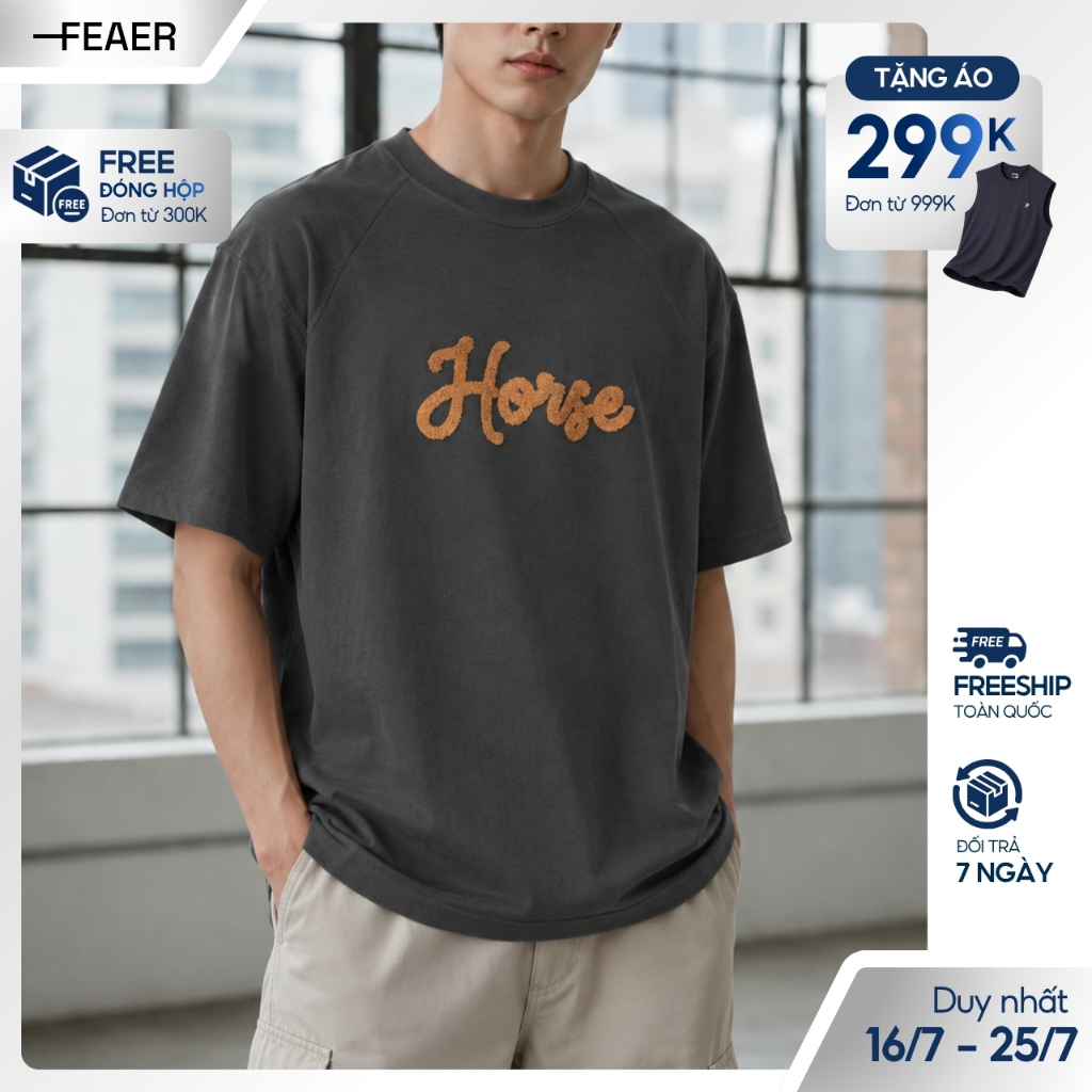 Áo thun HORSE thêu xù 3D nổi bật, năng động, trẻ trung, chất cotton tự nhiên mềm mịn thoáng mát - FE