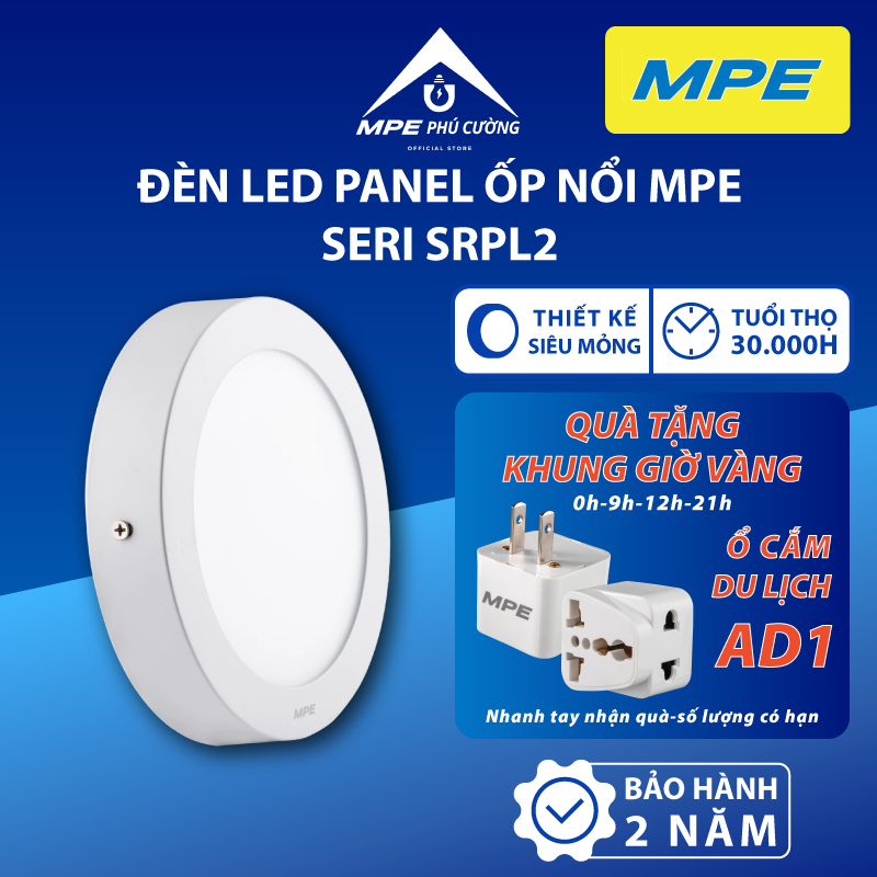 Đèn Led Panel Ốp Nổi MPE nhựa, mặt tròn SRPL2, Led Panel tròn Ốp Trần 12W, 18W, 24W, tích hợp Driver