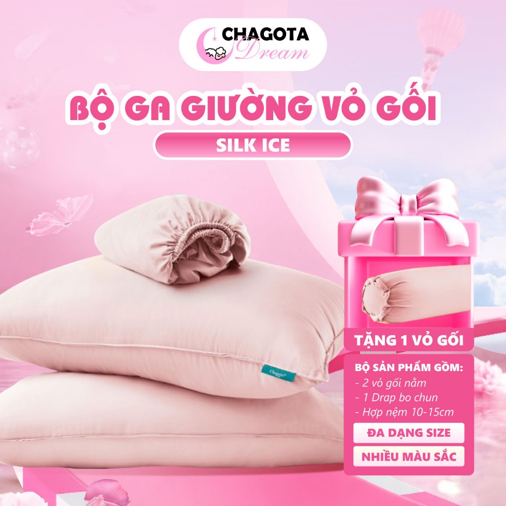 Ga Giường Lụa Băng Silk Ice Hàn Quốc 3 Món (1 Ga Chun + 2 Vỏ Gối), Mát Lạnh Cao Cấp Cho Mùa Hè 1mx2m