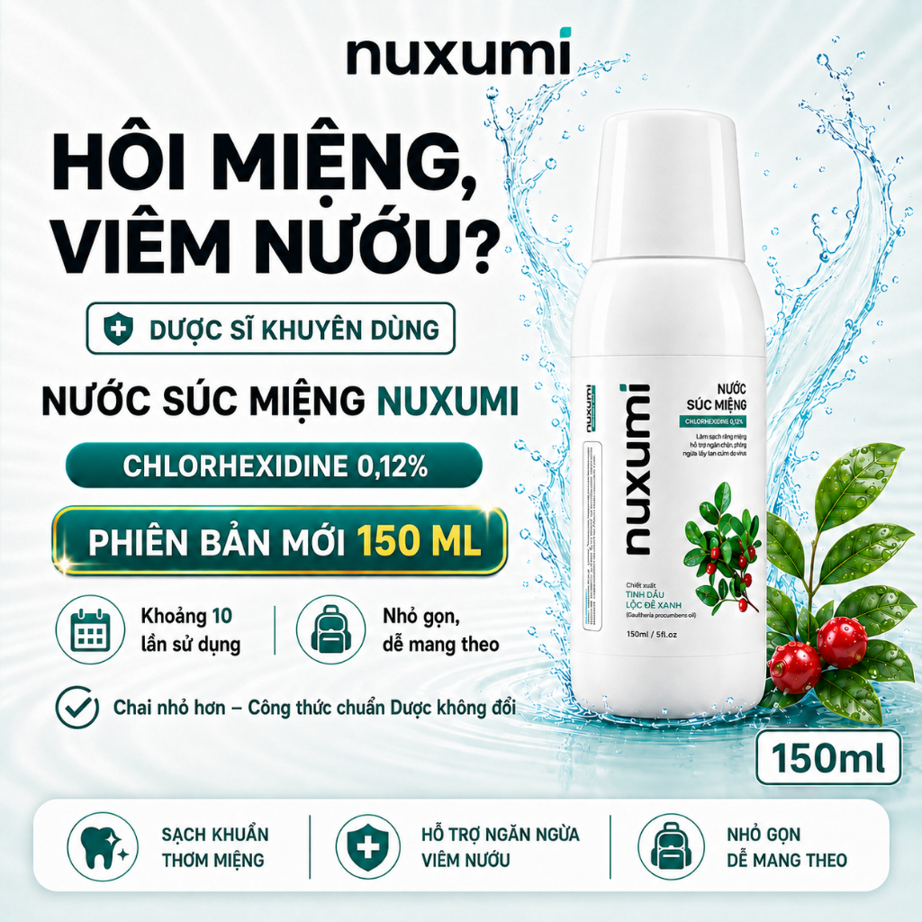 Nước Súc Miệng Nuxumi Giảm Hôi Miệng, Viêm Nướu, Hơi Thở Thơm Mát Chai 150ml
