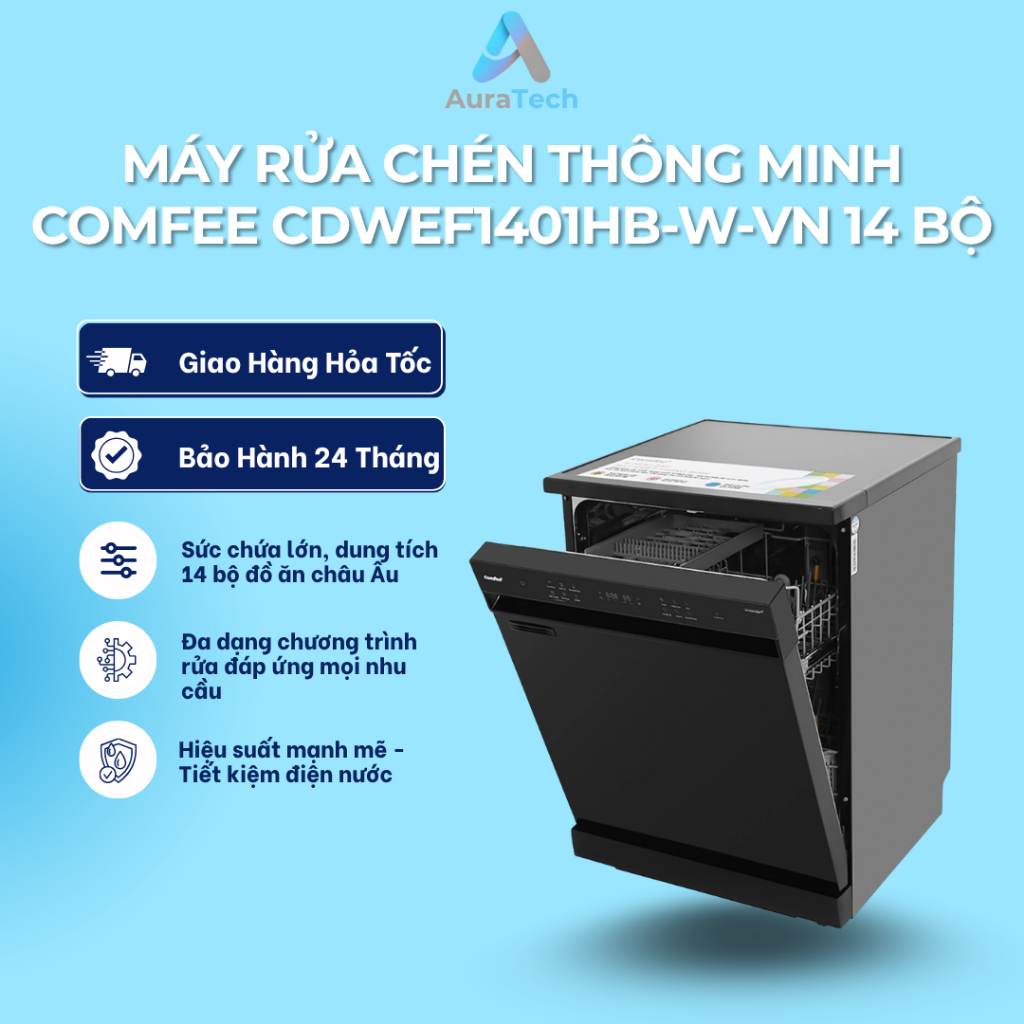 Máy rửa chén thông minh COMFEE CDWEF1401HB-W-VN - 14 bộ - Bảo hành 24 tháng