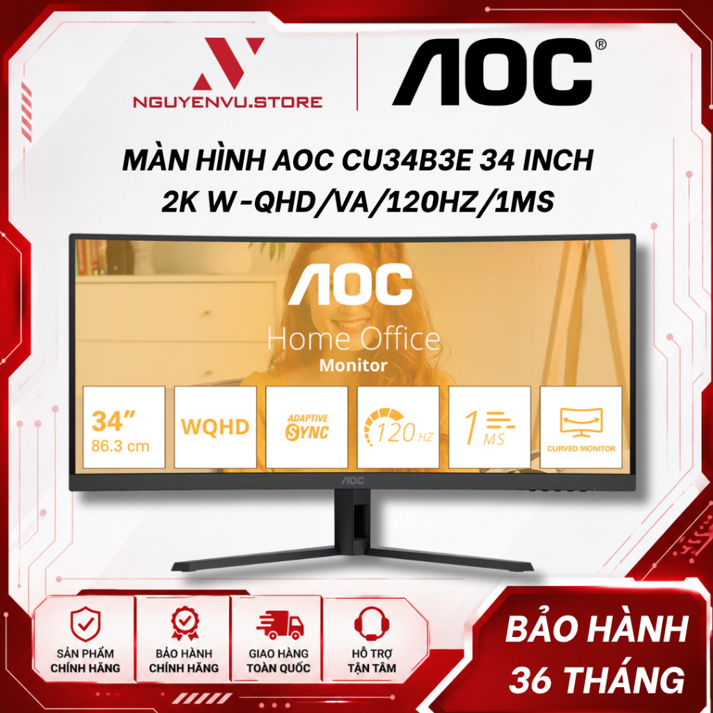 Màn Hình Gaming AOC CU34B3E 34 inch 2K (W-QHD/VA/120Hz/1ms) - Hàng Chính Hãng