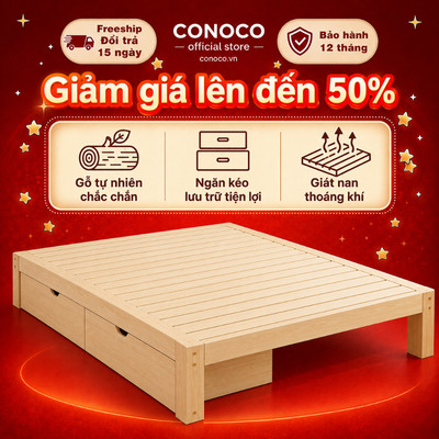 Giường Ngủ Gỗ Thông Không Đầu Giường CONOCO Giát Nan Dày Chắc Chắn Cho Phòng Ngủ 1m2/1m5/1m6/1m8