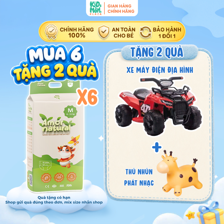 (6A) [TẶNG XE ĐIỆN ĐỊA HÌNH] COMBO 6 BỊCH tã/bỉm Amor Natural thoáng, thấm, ngừa hăm size đủ size