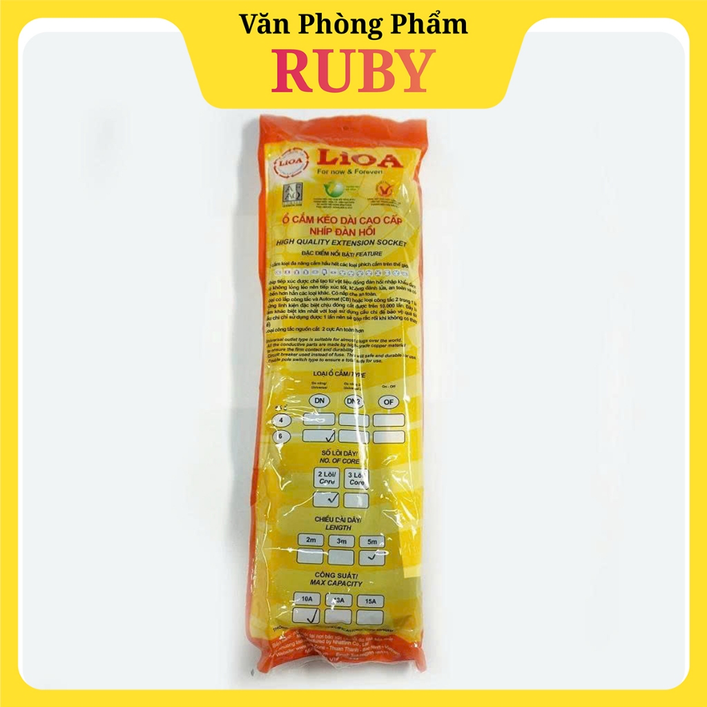 Ổ Cắm Kéo Dài Đa Năng LiOA 6D52N (6 Ổ 3 Chấu, Dây 5m, Công Suất 2200W)