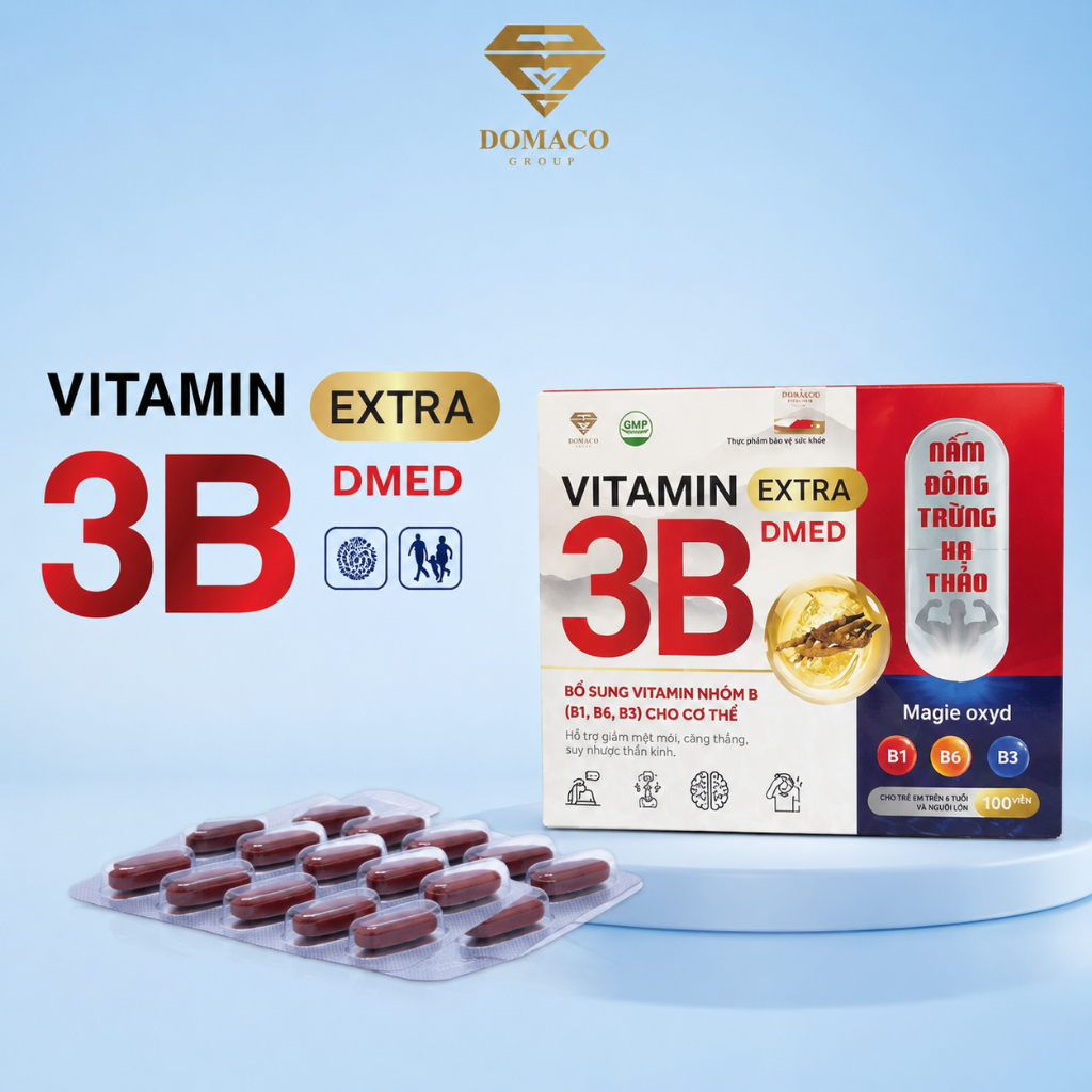 VITAMIN EXTRA 3B DMED - Viên Uống Vitamin B1 B6 B3 Magie, Hỗ Trợ Giảm Mệt Mỏi, Căng Thẳng, Suy Nhược