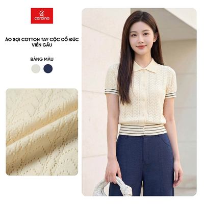 Áo kiểu nữ CARDINA chất liệu sợi cotton tay cộc cổ đức phối viền gấu 6ALC13
