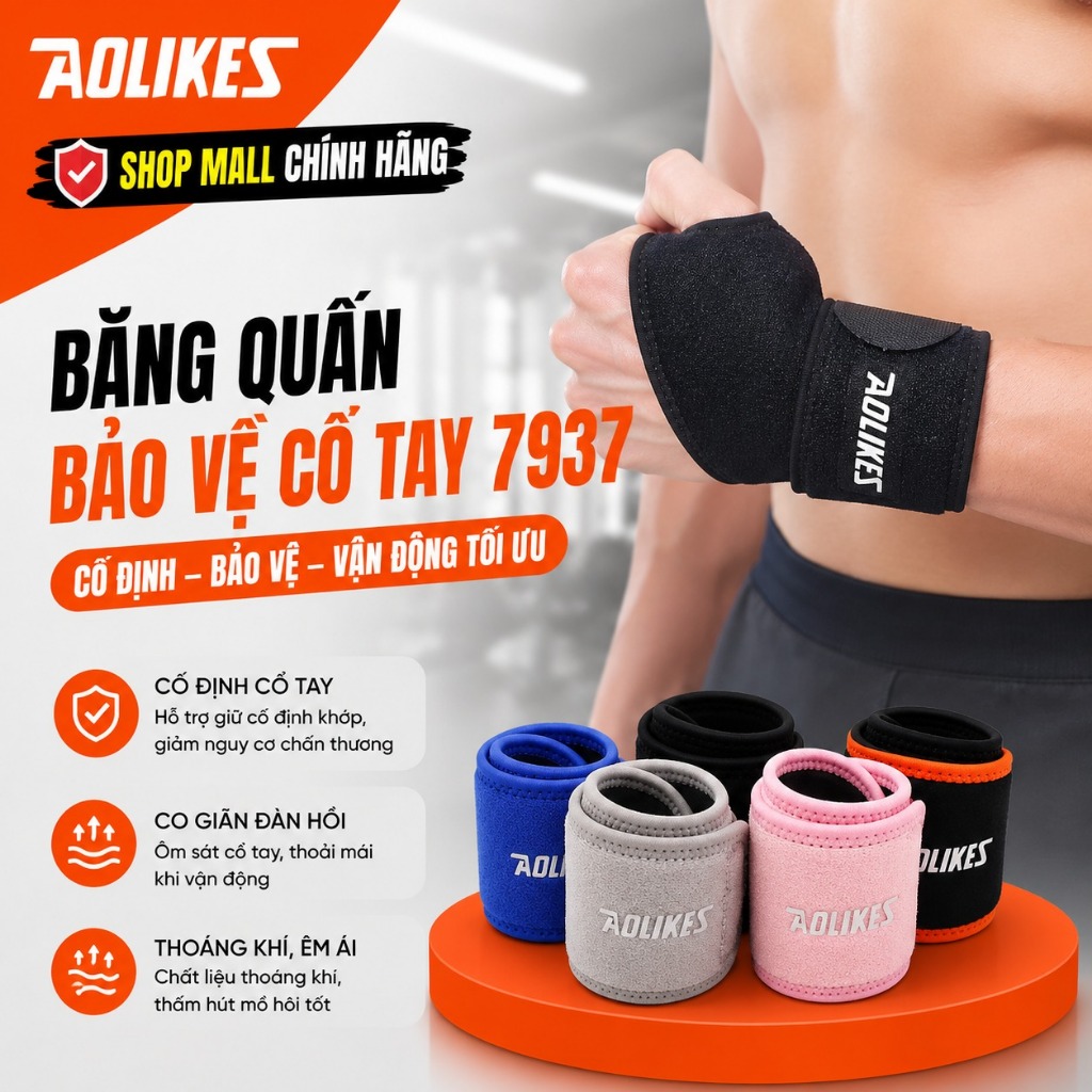 Băng Quấn Cổ Tay Aolikes 7937 Đai Quấn Bảo Vệ Cổ Tay Hỗ Trợ Nẹp Xương Ống Khớp Cổ Tay AOLIKES