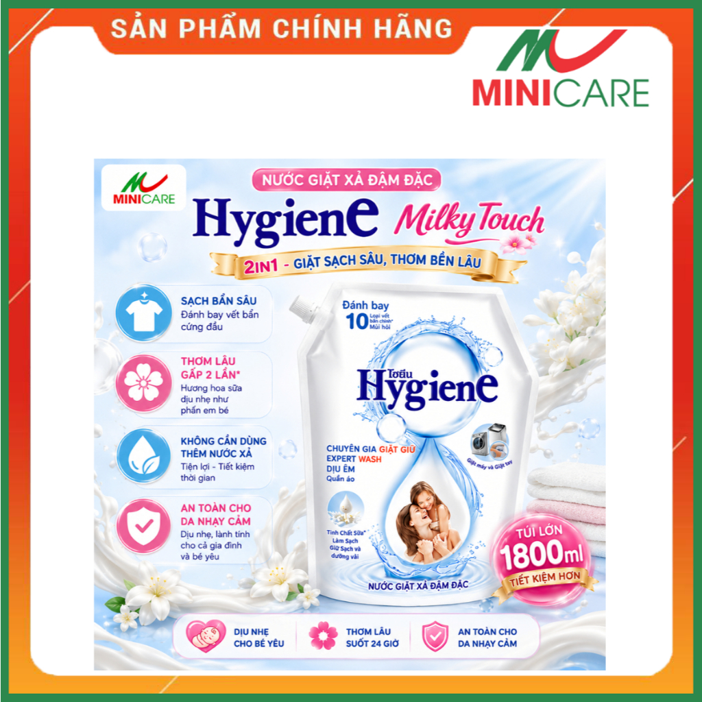 Nước giặt xả Hygiene Expert Wash Dịu Êm  | Hygiene Milky Touch
