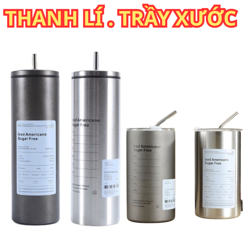 [THANH LÍ] Ly giữ nhiệt Iced Americano 600ml inox 304 CAO DÁNG HiLOGI, cốc giữ nhiệt có ống hút