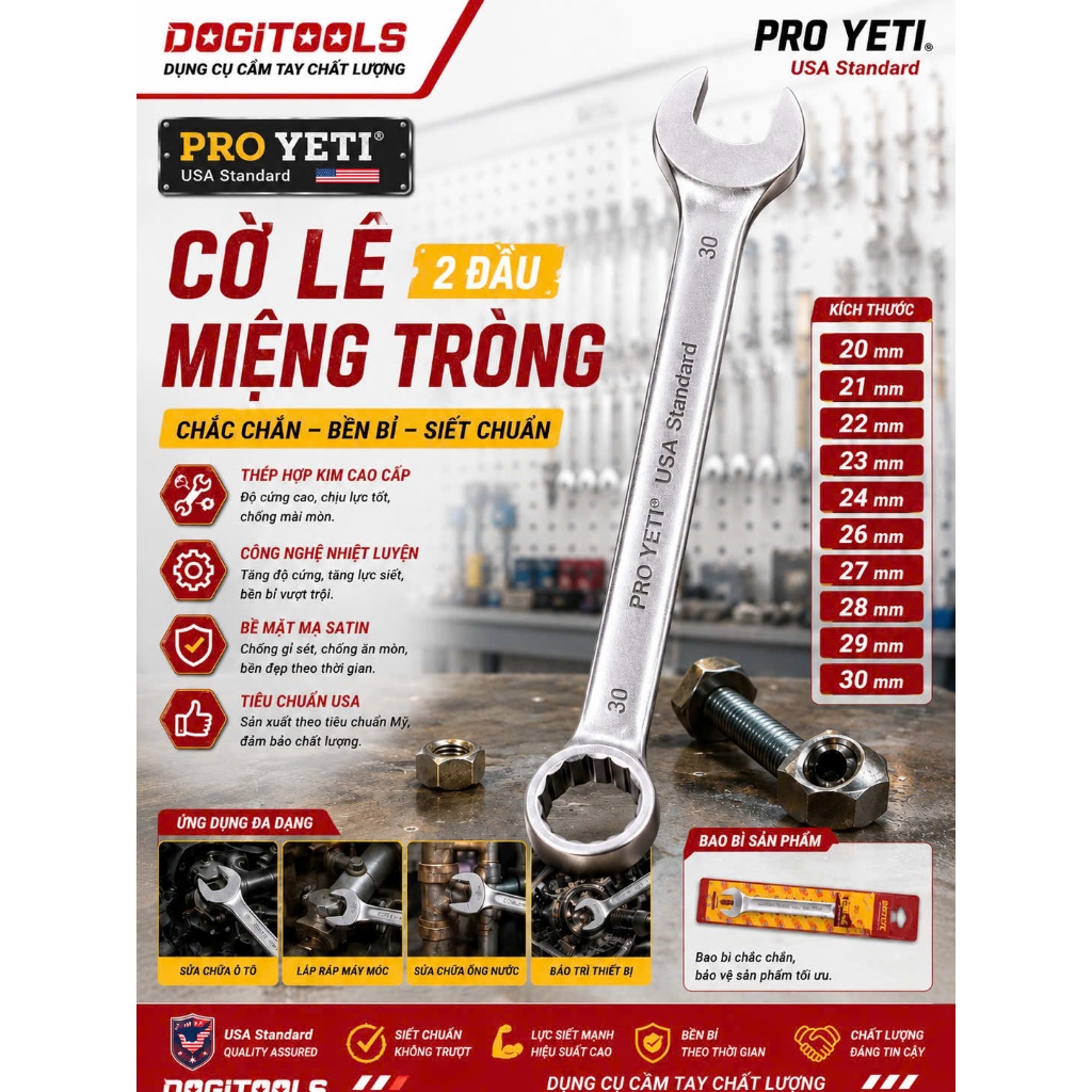 Cờ Lê Vòng Miệng PRO YETI SVIKA YETI NURIT Size 20-32mm, Cờ Lê Sửa Xe Siết Ốc