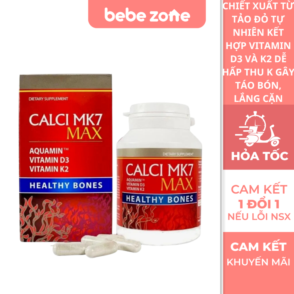Canxi hữu cơ MK7 max 60 viên - Bổ sung vitamin D3 K2 MK7 từ tảo biển đỏ hỗ trợ xương chắc khỏe