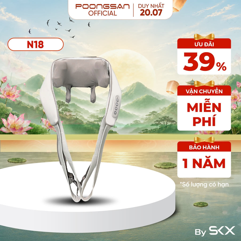 [TOP BÁN CHẠY] Máy Massage Cổ Vai Gáy POONGSAN N18 Nhiệt Hồng Ngoại 45°C Massage 4D + 6 Kỹ Thuật