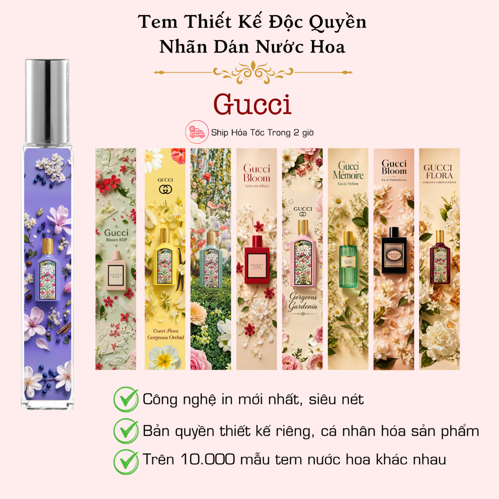 Tem Dán Chai Chiết Nước Hoa Dung Tích  10ml (  Set 45 Tem ) GC