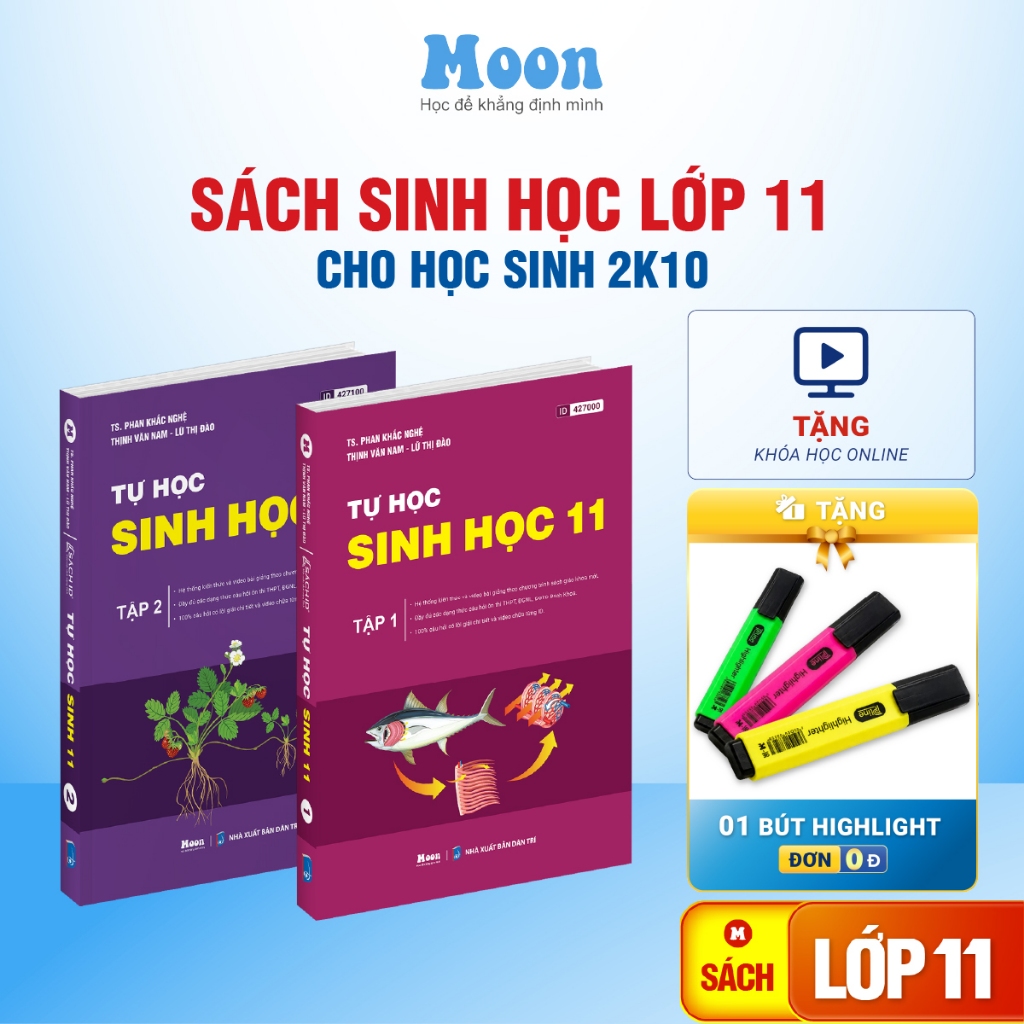 Sách Tự học sinh học lớp 11 TẬP 1 & 2 ,sinh học 11 thầy Phan Khắc Nghệ - Moonbook