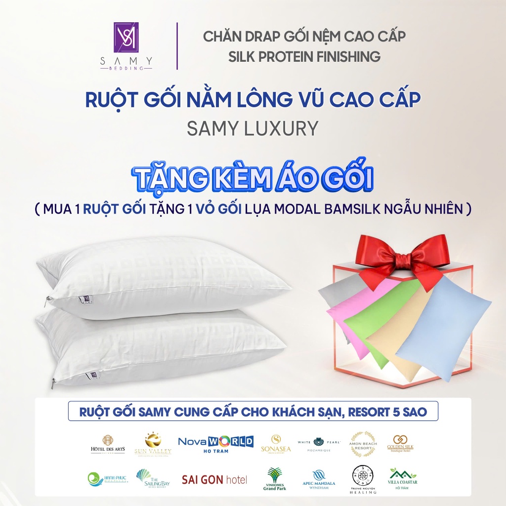 Ruột Gối Nằm Luxury Lông Vũ Cao Cấp SAMY BEDDING Êm Ái Khách Sạn 5 Sao