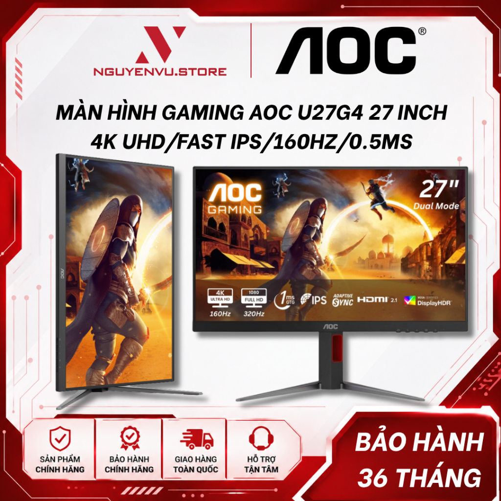 Màn hình Gaming Dual Refresh Rate AOC U27G4 27 inch (4K UHD/Fast IPS/160hz/0.5ms) - Hàng Chính Hãng