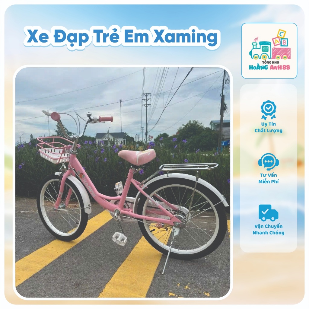 Xe Đạp Trẻ Em XAMING Cho Bé Gái 3-10 Tuổi Size 12-20 Inch Có Giỏ, Ốp Xích, Gác Baga