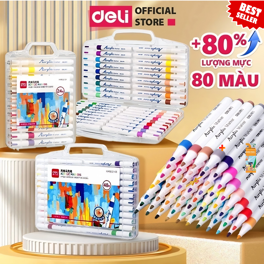 [SVIP] Bút Sơn Màu Acrylic Markers Deli Hộp 12/24/36/64 Box Màu Acrylic Marker An Toàn Vẽ Trên Mọi C