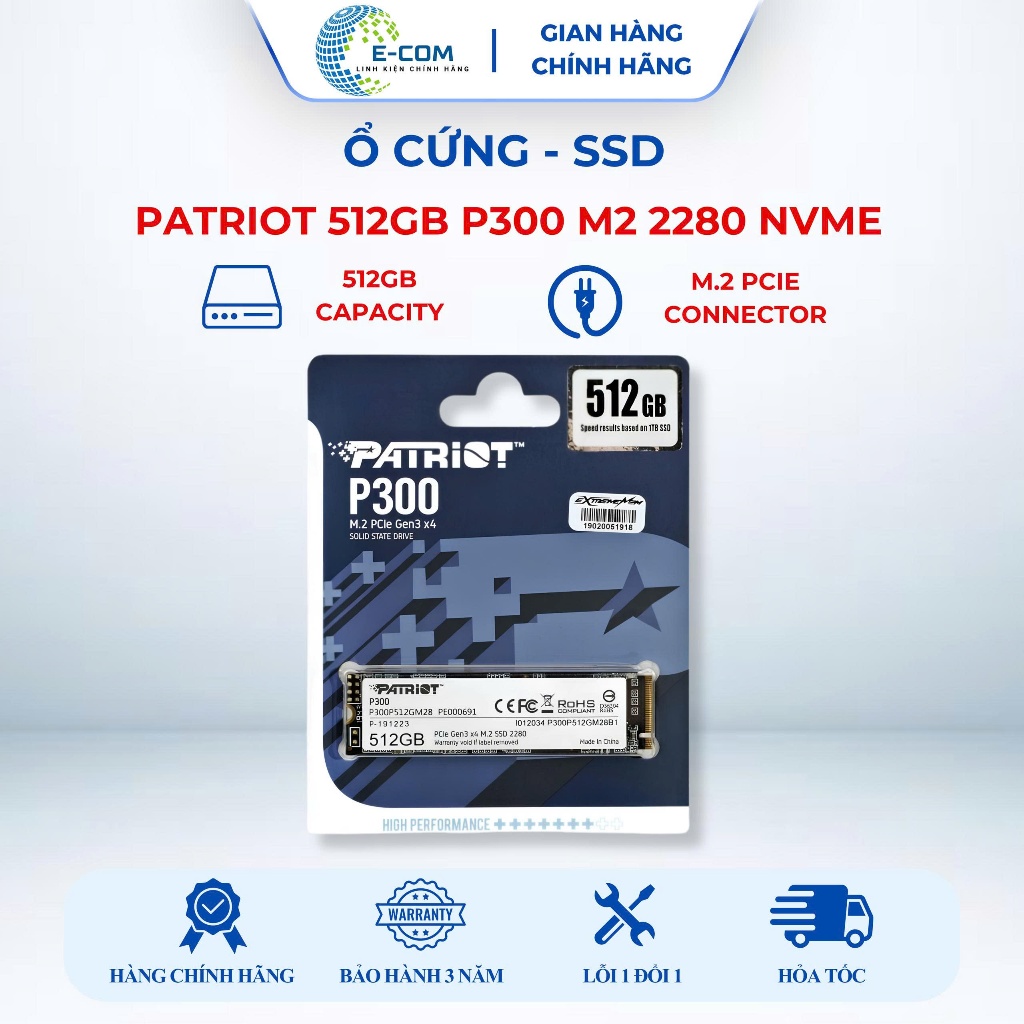 [SP FULL VAT] Ổ CỨNG SSD PATROT P300 512GB PCIe Gen 3x4 NVMe M.2 2280