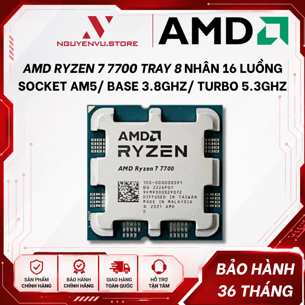 [Full VAT] CPU AMD Ryzen 7 7700 Tray Không Box - Bảo hành 36 tháng
