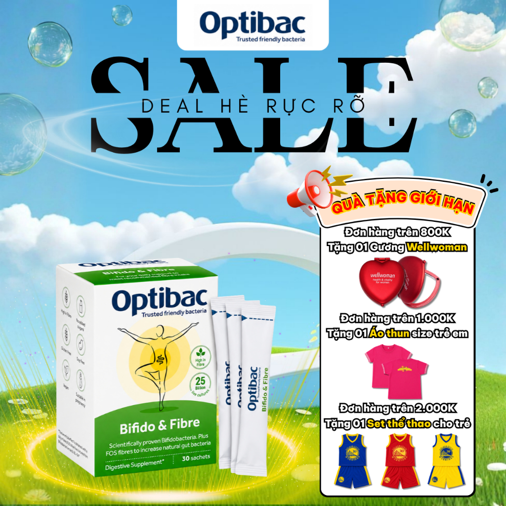 Men Táo Bón Optibac Bifido & Fibre Anh - Giúp Nhuận Tràng, Mềm Phân, Giảm Đầy Bụng Cho Bà Bầu, Trẻ e