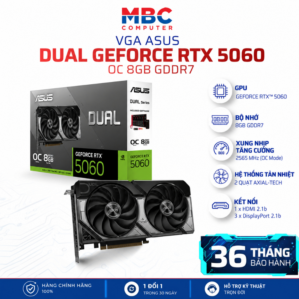 VGA ASUS Dual GeForce RTX™ 5060 OC Edition 8GB GDDR7 | DUAL-RTX5060-O8G | PCIe 5.0