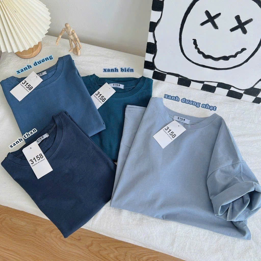 Áo thun YUSTUDIO3158 chất cotton khô, áo thun 3158 form rộng tay lỡ nam nữ mẫu Trơn