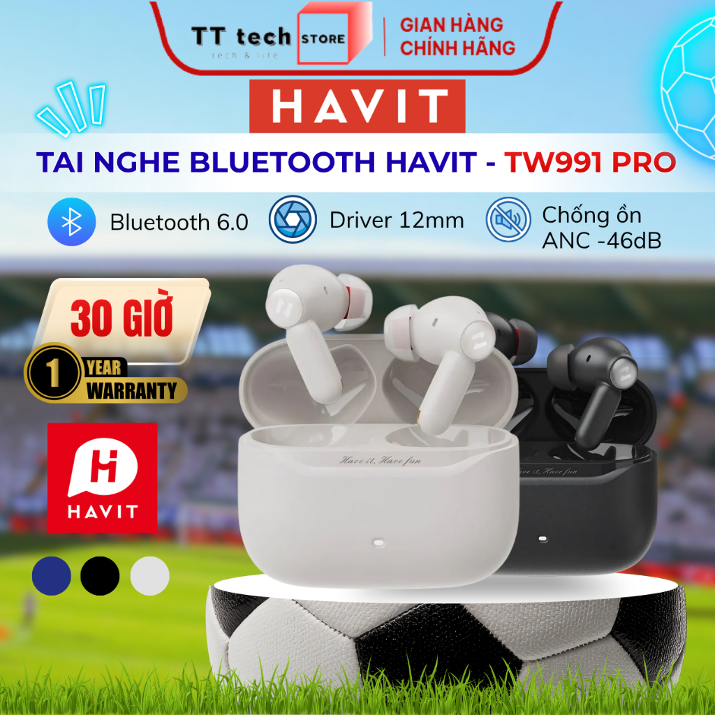 Tai Nghe TWS Havit Space NC01T (TW991 PRO) Bluetooth 6.0, Chống Ồn ANC, App Havit Life, Pin Đến 30H