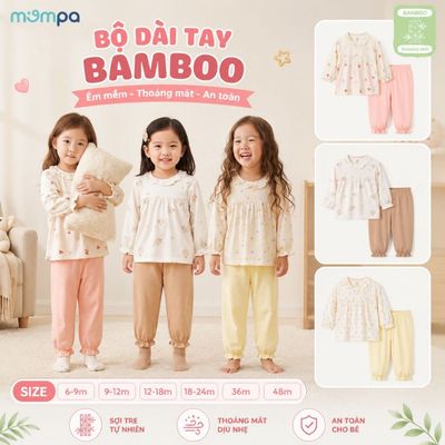Bộ dài tay cho bé Mompa 6 tháng - 4 tuổi vải Sợi tre Bamboo mềm mại thoáng khí co giãn MP 0559