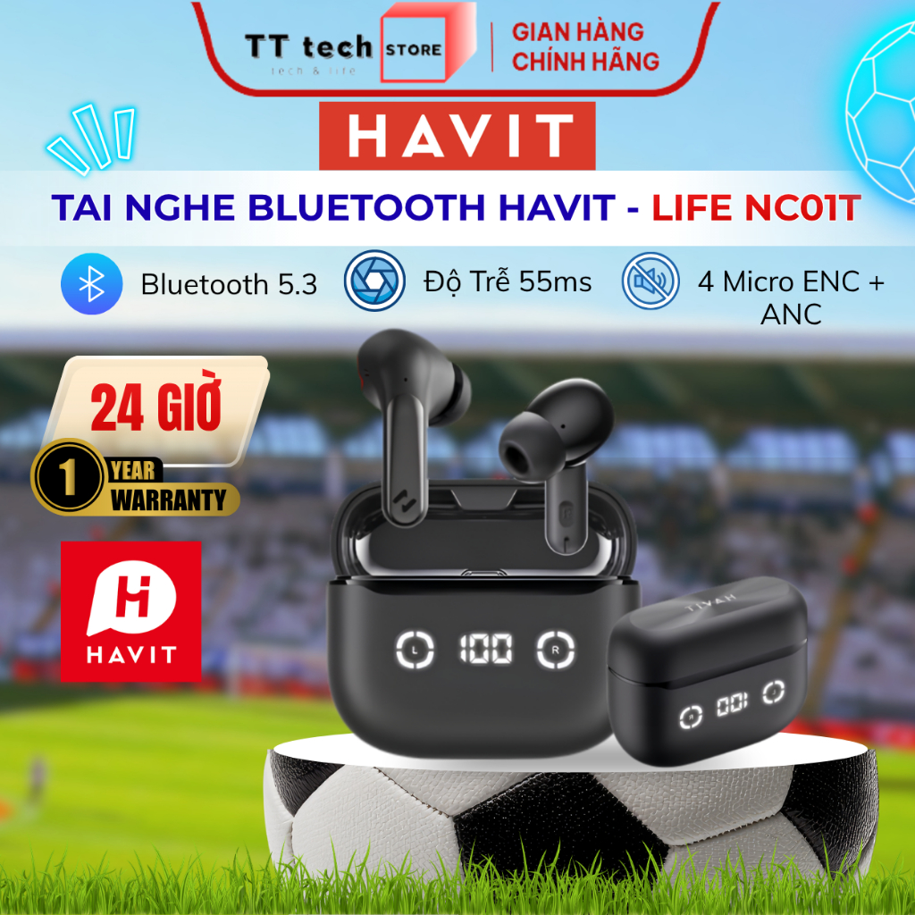 Tai Nghe TWS HAVIT LIFE NC01T TW984 Nhỏ Gọn, Chống Ồn ANC + 4 Micro ENC, Độ Trễ 55ms, Kết Nối App