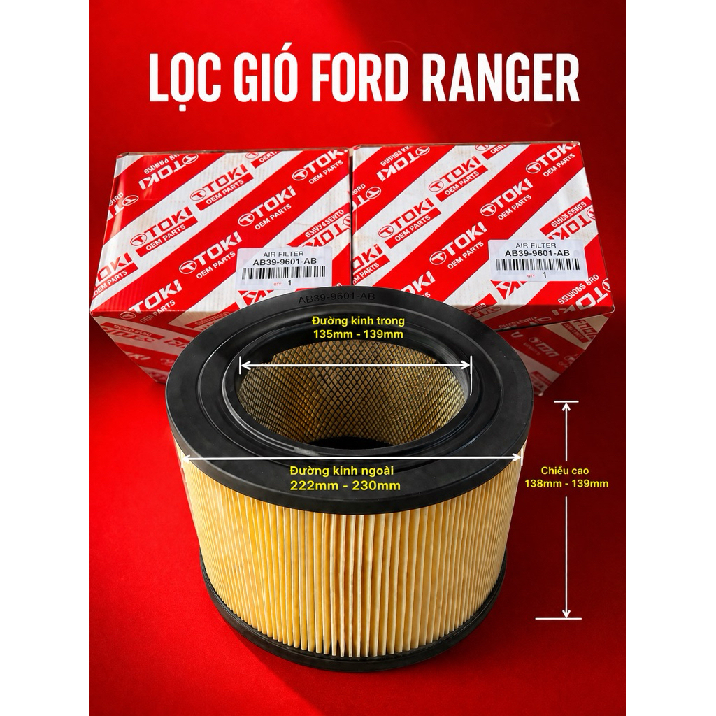 Lọc gió động cơ xe Ford Ranger 2.2 & 3.2 (2012-2022), Mazda BT50 (2012-2021) Mã OEM: AB39-9601-AB