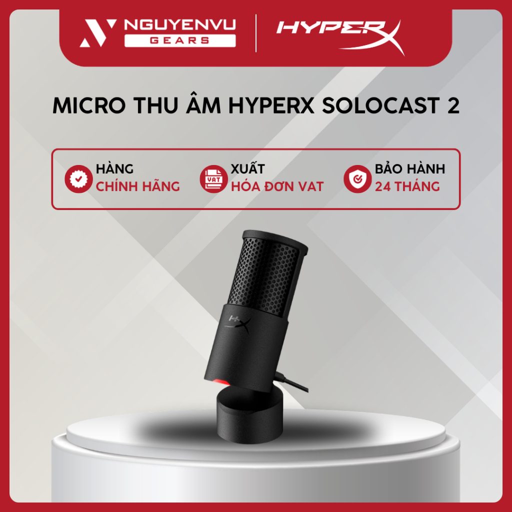 [Full VAT] Micro thu âm HYPERX SoloCast 2 - Condenser / Cardioid / 24-bit 96kHz - BH 24 THÁNG