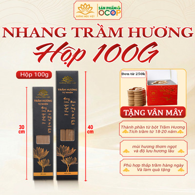 Nhang trầm hương cao cấp sạch [hộp 100gr] chuẩn sản phẩm OCOP, ISO 9001 - Xưởng Mộc Việt
