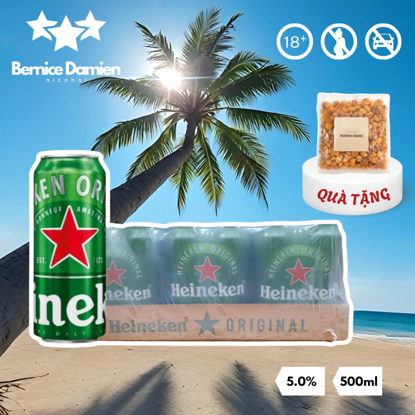 [Thùng + Bắp] Bia Heineken Hà Lan Thùng 24 Lon 500ml Ngon Chất Lượng Sang Trọng (Date T01/2027)