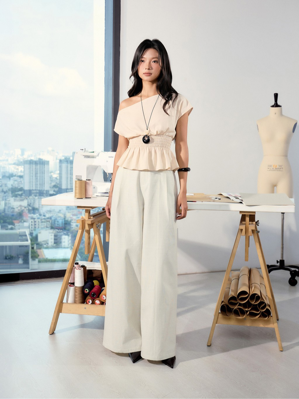 Áo linen trễ vai bo chun THE C.I.U, áo kiểu ngắn cánh dơi chiết eo peplum - Olivia Top - MN13 | BigBuy360 - bigbuy360.vn