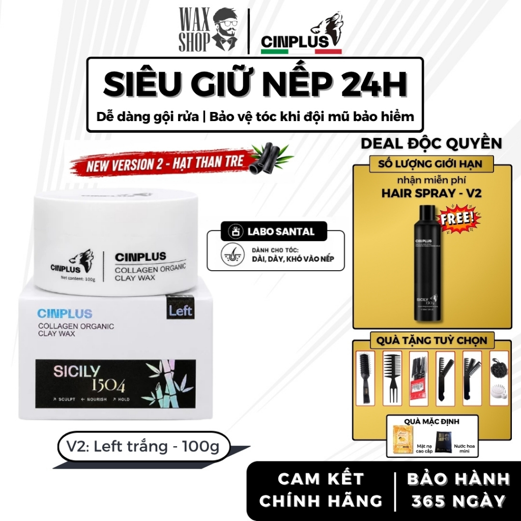 [DEAL ĐỘC QUYỀN] Sáp vuốt tóc nam CINPLUS Left 100gr chính hãng gel, wax giữ nếp tóc - Cinplus