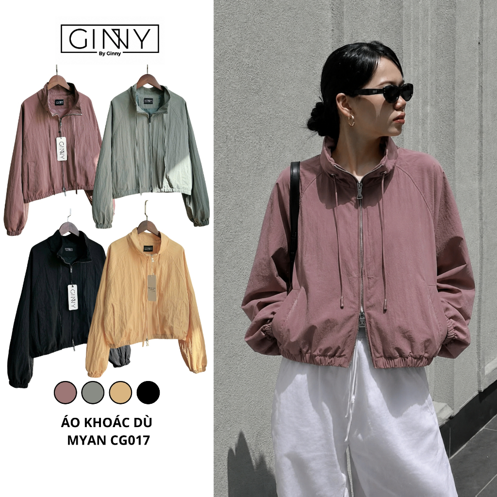 𝐆𝐈𝐍𝐍𝐘 Áo Khoác Dù Form Lửng Cổ Cao CG017 Myan Phong Cách Không Nón