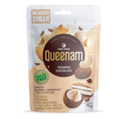 Socola Tiramisu - hạnh nhân - hạt điều - mắc ca không đường Queenam - gói 75g