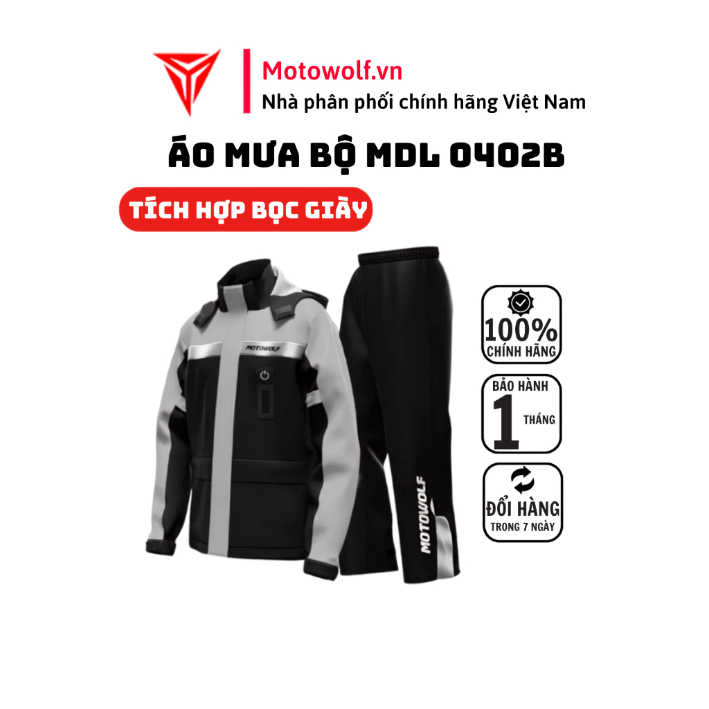 Áo Mưa Bộ Motowolf MDL 0402B Tích Hợp Bọc Giày, Đèn Led